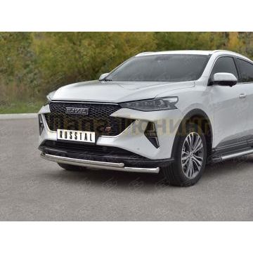Защита переднего бампера d57 секции-d42 дуга РусСталь для Haval F7X 4WD 2022-