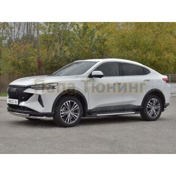 Защита переднего бампера d57 секции-d42 дуга РусСталь для Haval F7X 4WD 2022-