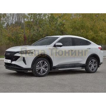 Защита переднего бампера d57 секции black РусСталь для Haval F7X 4WD 2022-