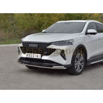 Защита переднего бампера d42 секции-d42 уголки РусСталь для Haval F7X 4WD 2022-