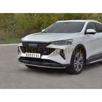 Защита переднего бампера d42 секции РусСталь для Haval F7X 4WD 2022-