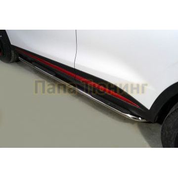 Пороги овальные гнутые с накладкой 75х42 мм ТСС для Omoda C5 2022-