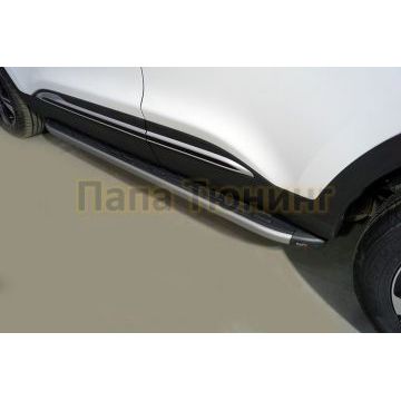 Пороги алюминиевые с пластиковой накладкой (карбон серебро) 1720 мм ТСС для Chery Tiggo 4 pro 2022-