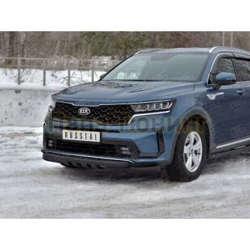 Защита переднего бампера d57 секции-d57 уголки+клыки black РусСталь для Kia Sorento 2020-