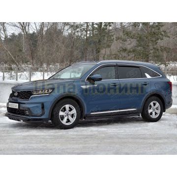 Защита переднего бампера d57 секции-d57 уголки+клыки black РусСталь для Kia Sorento 2020-