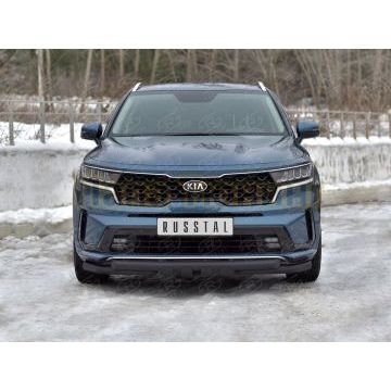 Защита переднего бампера d57 секции-d57 уголки+клыки black РусСталь для Kia Sorento 2020-