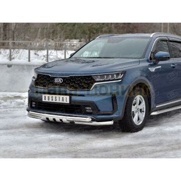 Защита переднего бампера d57 секции-d57 уголки+клыки РусСталь для Kia Sorento 2020-