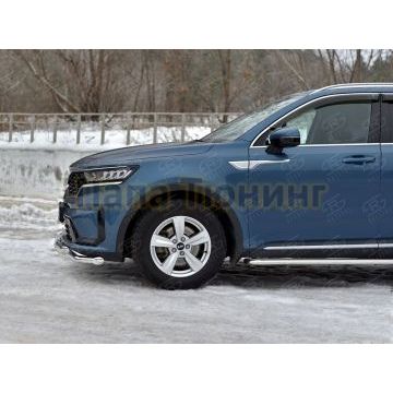 Защита переднего бампера d57 секции-d57 уголки+клыки РусСталь для Kia Sorento 2020-