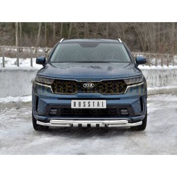 Защита переднего бампера d57 секции-d57 уголки+клыки РусСталь для Kia Sorento 2020-