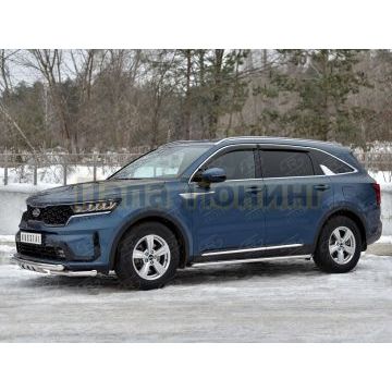 Защита переднего бампера d57 секции-d57 уголки+клыки РусСталь для Kia Sorento 2020-