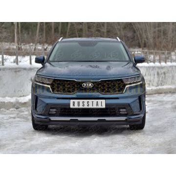 Защита переднего бампера d57 секции-d42 уголки black РусСталь для Kia Sorento 2020-