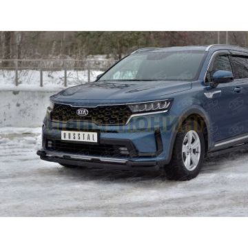 Защита переднего бампера d57 секции-d42 уголки black РусСталь для Kia Sorento 2020-