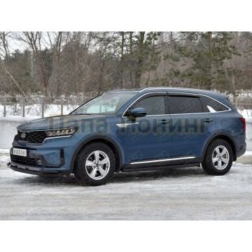 Защита переднего бампера d57 секции-d42 уголки black РусСталь для Kia Sorento 2020-