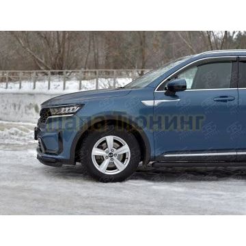 Защита переднего бампера d57 секции-d42 уголки black РусСталь для Kia Sorento 2020-