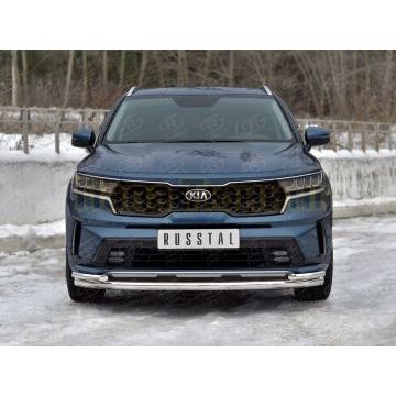 Защита переднего бампера d57 секции-d42 уголки РусСталь для Kia Sorento 2020-