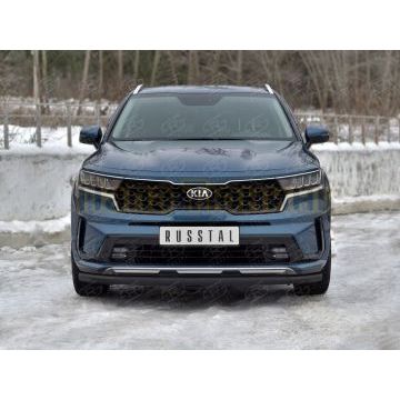 Защита переднего бампера d57 секции black РусСталь для Kia Sorento 2020-