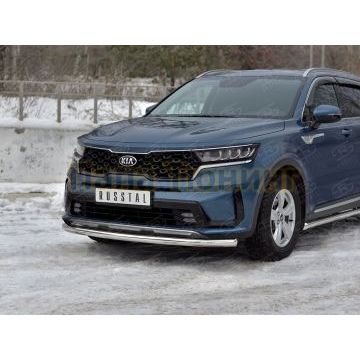 Защита переднего бампера d57 секции РусСталь для Kia Sorento 2020-