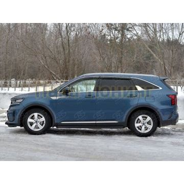 Пороги труба d57 секции (вариант 1) black РусСталь для Kia Sorento 2020-