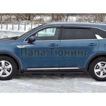 Пороги труба d57 секции (вариант 1) black РусСталь для Kia Sorento 2020-