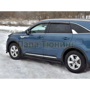 Пороги труба d57 секции (вариант 1) black РусСталь для Kia Sorento 2020-