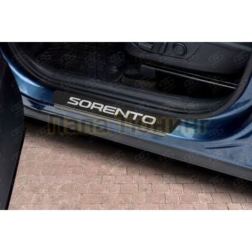Накладки на пороги RUSSTAL (нерж., карбон, надпись) РусСталь для Kia Sorento 2020-