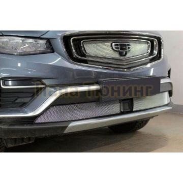 Защита радиатора Папа Тюнинг Geely Atlas Pro 2021- chrome низ (2 части)