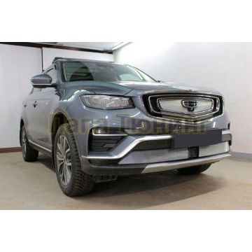 Защита радиатора Папа Тюнинг Geely Atlas Pro 2021- chrome низ (2 части)