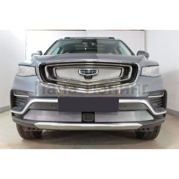 Защита радиатора Папа Тюнинг Geely Atlas Pro 2021- chrome низ (2 части)