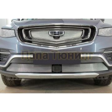 Защита радиатора Папа Тюнинг Geely Atlas Pro 2021- chrome низ (2 части)