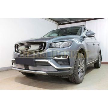Защита радиатора Папа Тюнинг Geely Atlas Pro 2021- chrome низ (2 части)