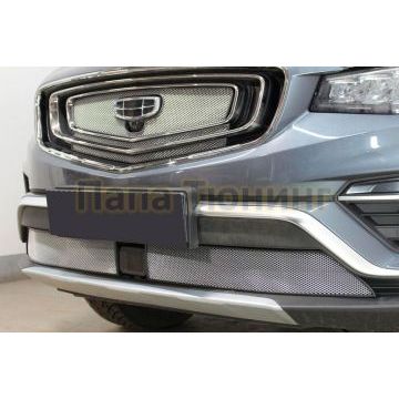 Защита радиатора Папа Тюнинг Geely Atlas Pro 2021- chrome низ (2 части)