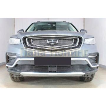 Защита радиатора Папа Тюнинг Geely Atlas Pro 2021- black низ (2 части)