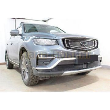 Защита радиатора Папа Тюнинг Geely Atlas Pro 2021- black низ (2 части)