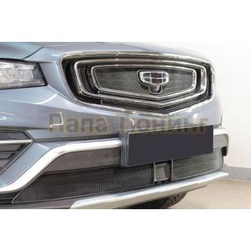 Защита радиатора Папа Тюнинг Geely Atlas Pro 2021- black низ (2 части)
