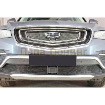 Защита радиатора Папа Тюнинг Geely Atlas Pro 2021- black низ (2 части)