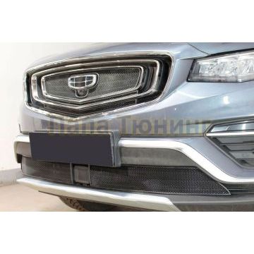 Защита радиатора Папа Тюнинг Geely Atlas Pro 2021- black низ (2 части)