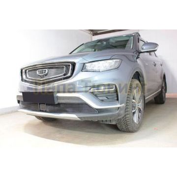 Защита радиатора Папа Тюнинг Geely Atlas Pro 2021- black низ (2 части)