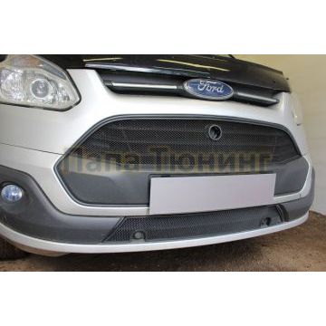 Защита радиатора Папа Тюнинг Ford Tourneo Custom 2012- black верх (18 см)