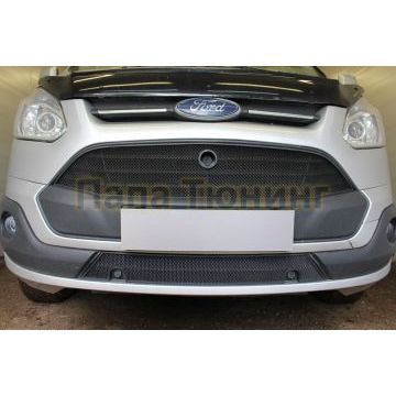 Защита радиатора Папа Тюнинг Ford Tourneo Custom 2012- black верх (18 см)