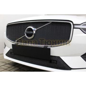 Защита радиатора Папа Тюнинг Volvo XC60 2017- black низ с парктроником PREMIUM (R-Design)
