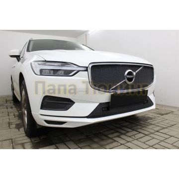 Защита радиатора Папа Тюнинг Volvo XC60 2017- black низ с парктроником PREMIUM (R-Design)