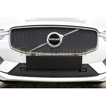 Защита радиатора Папа Тюнинг Volvo XC60 2017- black низ с парктроником PREMIUM (R-Design)
