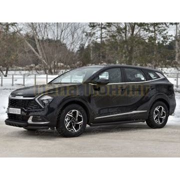 Защита переднего бампера d57 секции-d57 уголки+клыки black (NOT STYLE AND X-LINE)  РусСталь для Kia Sportage 5 2021-