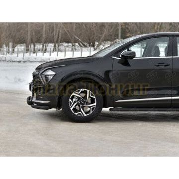 Защита переднего бампера d57 секции-d57 уголки+клыки black (NOT STYLE AND X-LINE)  РусСталь для Kia Sportage 5 2021-