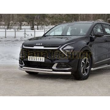 Защита переднего бампера d57 секции-d42 дуга (NOT STYLE AND X-LINE)  РусСталь для Kia Sportage 5 2021-
