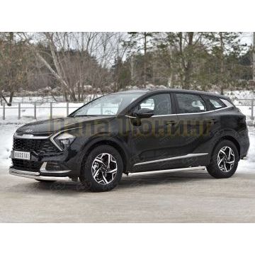 Защита переднего бампера d57 секции-d42 дуга (NOT STYLE AND X-LINE)  РусСталь для Kia Sportage 5 2021-