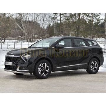 Защита переднего бампера d42 секции-d42 дуга (кроме STYLE AND X-LINE)  РусСталь для Kia Sportage 5 2021-