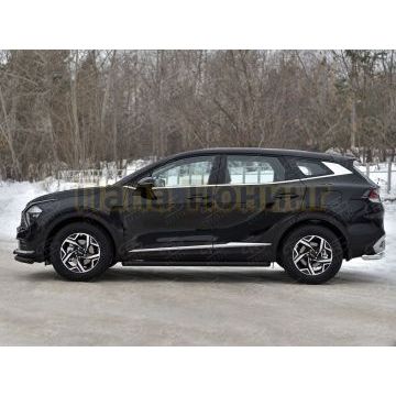 Пороги труба d57 секции (вариант 1) black (NOT STYLE AND X-LINE)  РусСталь для Kia Sportage 5 2021-