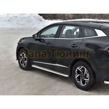 Пороги труба d42 с листом (Лист нерж, проф. нерж) (вариант 3) (NOTSTYLEANDX-LINE) РусСталь для Kia Sportage 5 2021-