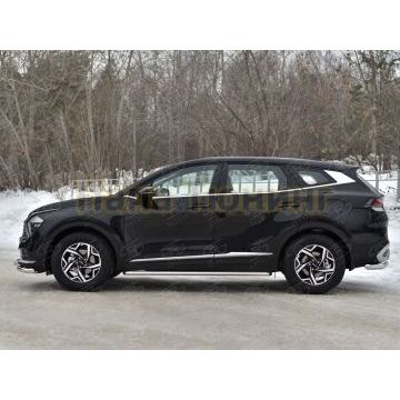 Пороги труба d42 с листом (Лист алюм, проф.сталь) (вариант 2) (NOT STYLE AND X-LINE)  РусСталь для Kia Sportage 5 2021-